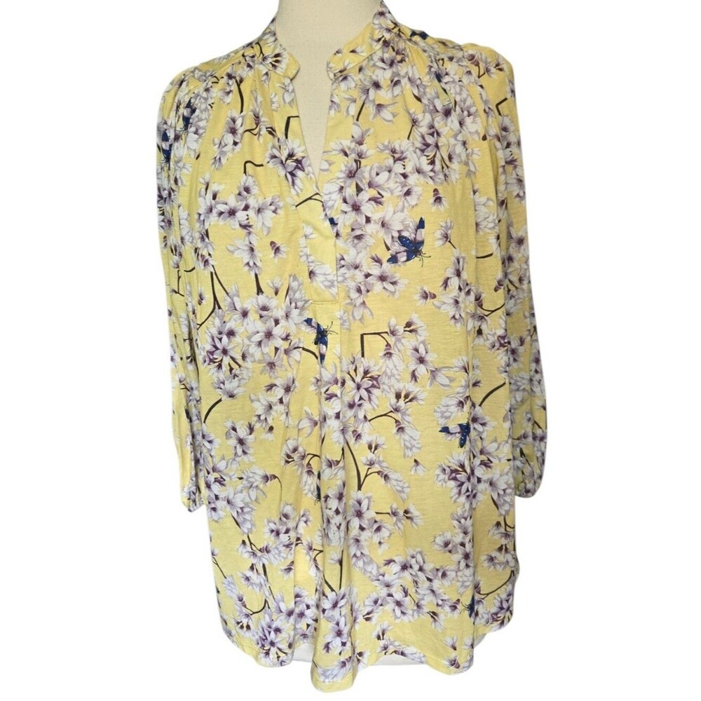 Anna Glover x H&M Yellow Floral Butterfly V-Neck Blouse Top - M